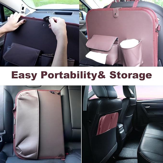 GMQ Backseat Car Organizer with Detachable Steering Wheel Tray 1 Pack,Car Back Seat Laptop Desk, Multifunctional Office Bag,Back Seat Car Storage & Tablet Holder for Kids (Coffee Brown)