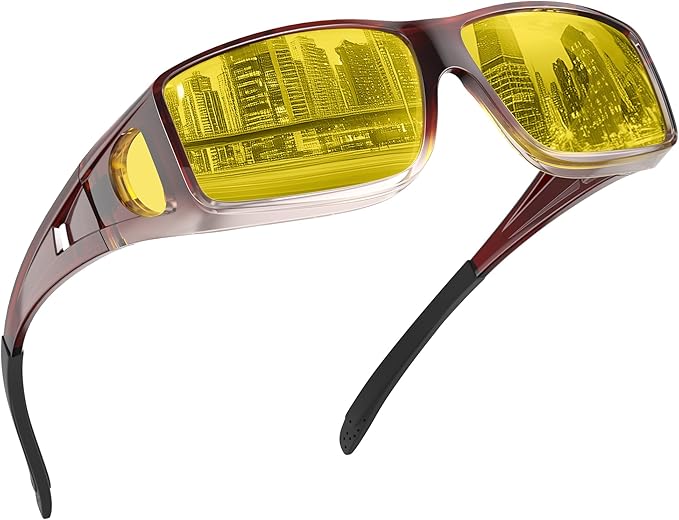 Night Driving Glasses for Men Women Anti Glare Polarized Fit Over Night Vision glasses