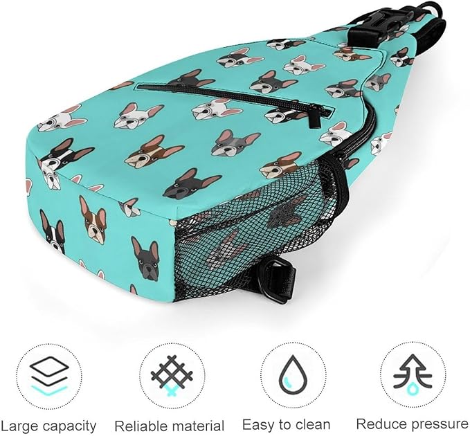 SWEET TANG Lightweight Sling Shoulder Backpack, Adjustable Gym Bags French Bulldog Faces Pattern, Large Capacity Chest Cross Body Bag Daypack, Outdoor Multipurpose Bag