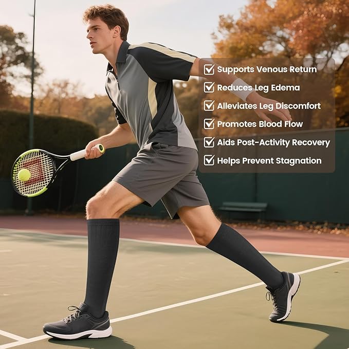 LEVSOX Thick Merino Wool Compression Socks for Women and Men 20-30mmHg Knee High Support Socks for Flying Nurses Pregnancy