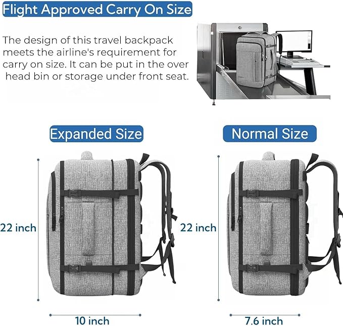 60L Backpack, Extra Large Travel Backpack for Men & Women, Expandable Big Capacity For Airplanes, Travel Gifts for Men Women, Fits 18.4 Inch Laptop, Luggage Suitcase Daypack Bag, Grey
