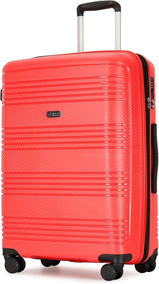 GinzaTravel 25 Inch Medium Checked Luggage Lightweight Suitcase with Spinner Wheels TSA Lock, Red