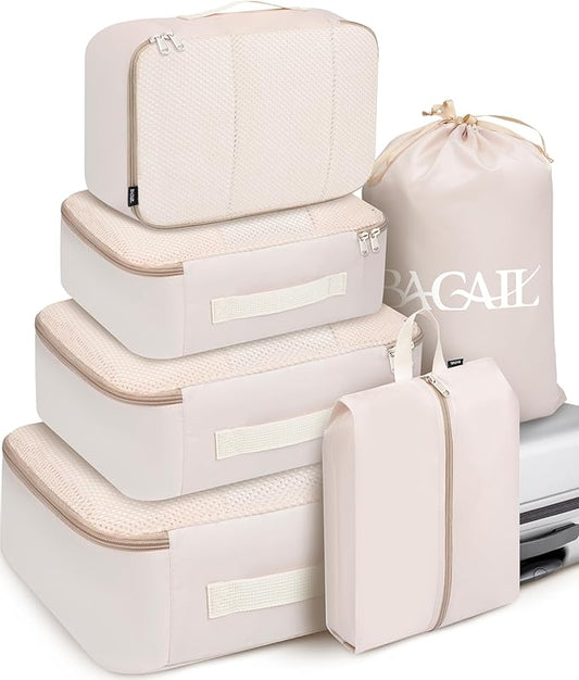 BAGAIL 6 Set Packing Cubes Luggage Packing Organizers for Travel Accessories-Beige
