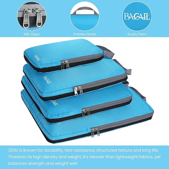 BAGAIL 4 Set/6 Set/8 Set Compression Packing Cubes Travel Accessories Expandable Packing Organizers (Cloth Pattern, 4-Blue)