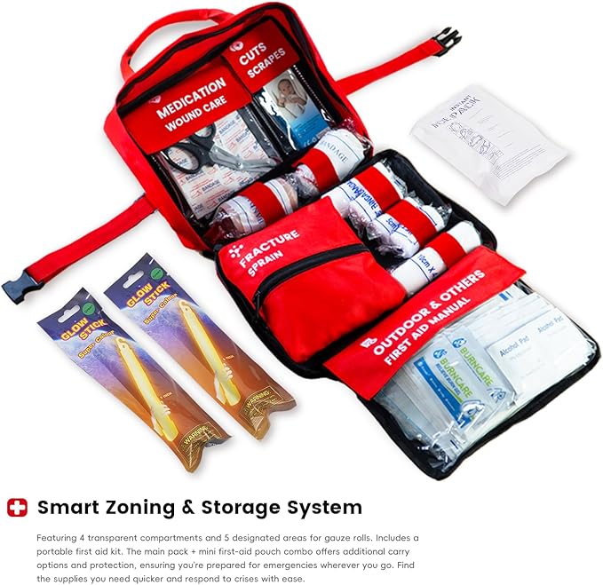 Premium 429-Piece Large Waterproof First Aid Kit with Mini Bag, Organized Emergency Kit with Labeled Compartments for Home, Car, Travel, Camping, Hiking, Outdoor, Sports & Business Use