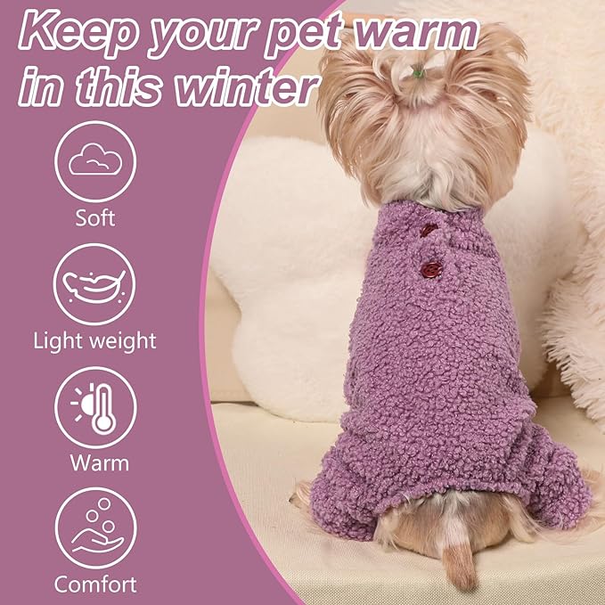 Dog Sweaters for Small Dogs Winter Dog Pajamas Sized Dogs Boy Girl Fleece Pet Clothes Puppy Outfit 4 Legs Jumpsuits for Chihuahua Yorkie Cat Apparel (Purple, X-Small)