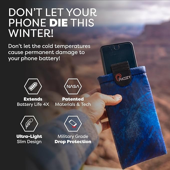PHOOZY XP3 Ultra-Durable Thermal Phone Case for Extreme Cold | Insulated Phone Case Extends Battery Life 4X | Snowboard & Ski Gear | As Seen on Shark Tank | Medium - Blue