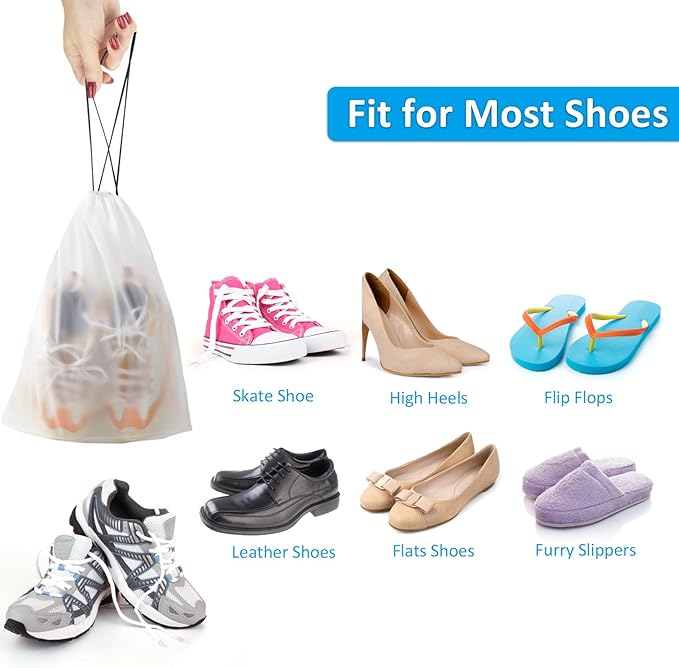 Clear Shoe Bags - 10 PCS, 15.7" x 11.8", Drawstring Travel Shoe Bags for Packing, Waterproof Dustproof Portable Shoe Storage for Men and Women
