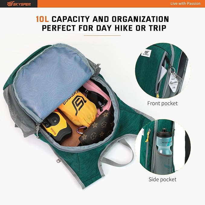 SKYSPER Small Daypack 10L Hiking Backpack Packable Lightweight Travel Day Pack for Women Men