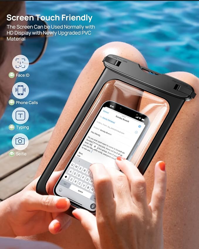 Lanhiem 10.5" Large Waterproof Phone Pouch, 2 Pack Universal IPX8 Waterproof Dry Bag with Lanyard for iPhone 16 15 14 Pro Max, Samsung Galaxy S25 S24 S23 Ultra, S24 FE, Pixel 9A 8 Pro, Black+Black