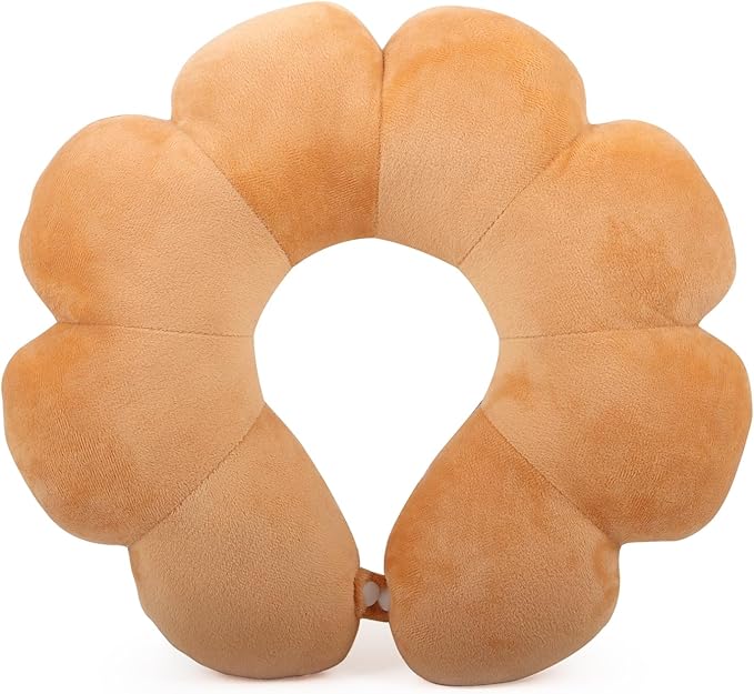 Sexysamba Flower Travel Neck Pillows for Airplanes Breathable Cotton U-Shaped Neck Pillow for Kids & Adults Head Neck Chin Support Rest Pillow for Traveling,Car,Train,Bus,Recline,Home,Office,Kahki