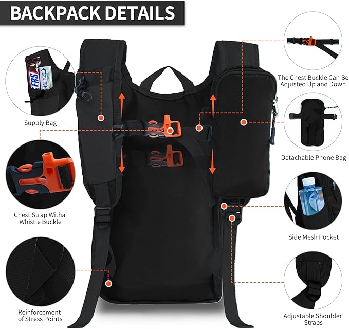 HIGH EXPERIENCE Hiking Backpack 10L/15L Small Daypack Lightweight Packable Travel Foldable Water Resistan for Women Men (Black, 15L)