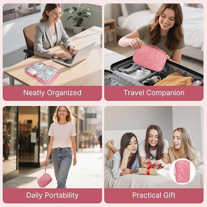 Skycase Tech Pouch - Lightweight Electronics Organizer Travel Case, Double Layers Travel Cable Organizer, All-in-One Storage Bag for Charger, Cord, Phone, Flash Drive, Accessories