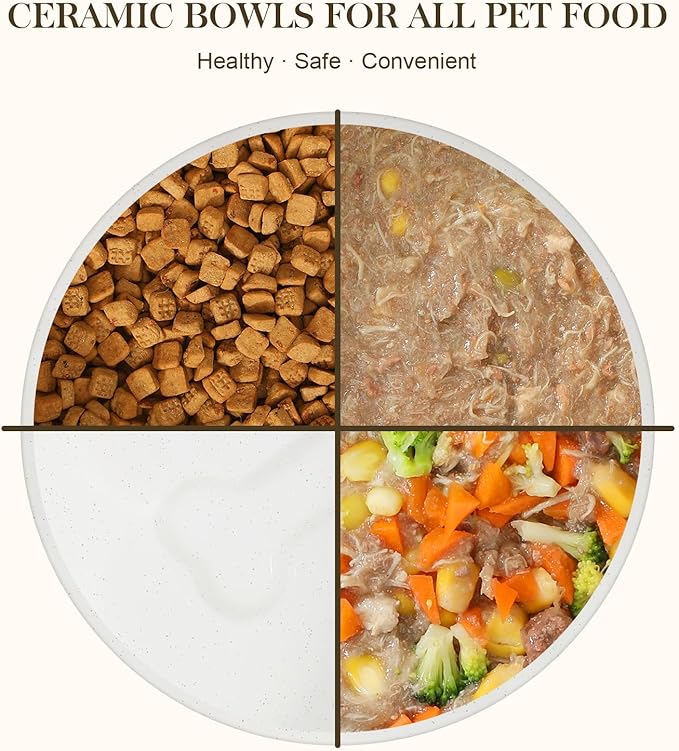 MALACASA Dog Bowls, Ceramic Dogs Bowls with Wood Stand Non-Slip, 6 Cups or 58 oz Capacity Dog Water Food Bowl Glaze Matte Weighted Non-Slip Pet Bowl for Large Dogs (L-6 Cups)