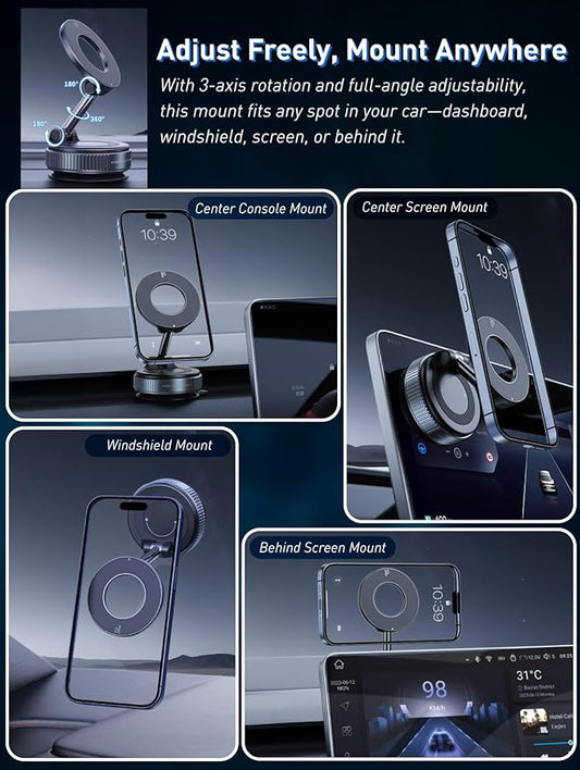 Phone Holders for Your car - 360° Adjustable Car Phone Holder for Magsafe Vacuum Suction Phone Mount with Washable Gel for iPhone 17 16 15 14 13 12