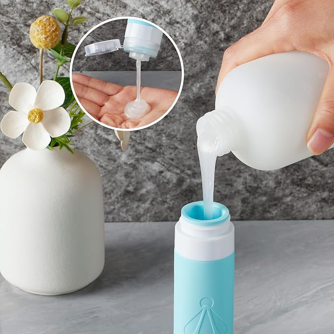 INSFIT 8 Pack Silicone Travel Bottles & Cream Jars with Toiletry Bag, 3oz Leakproof Containers & 2oz Jars with Waterproof Labels, BPA-Free Squeezable Toiletries Set for Shampoo, Lotion, Cosmetics