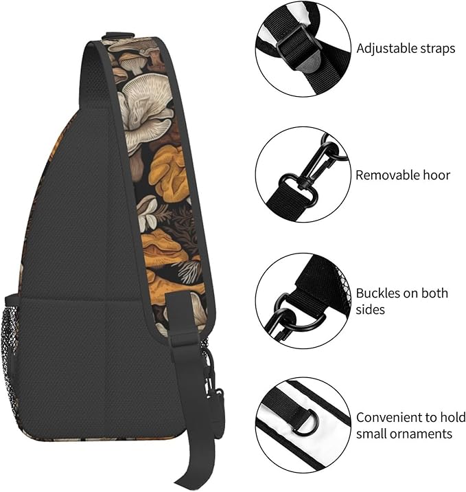 Botanical Mushroom Sling Backpack Crossbody Bag Casual Chest Bags Travel Hiking Daypack Shoulder Bag for Women Men