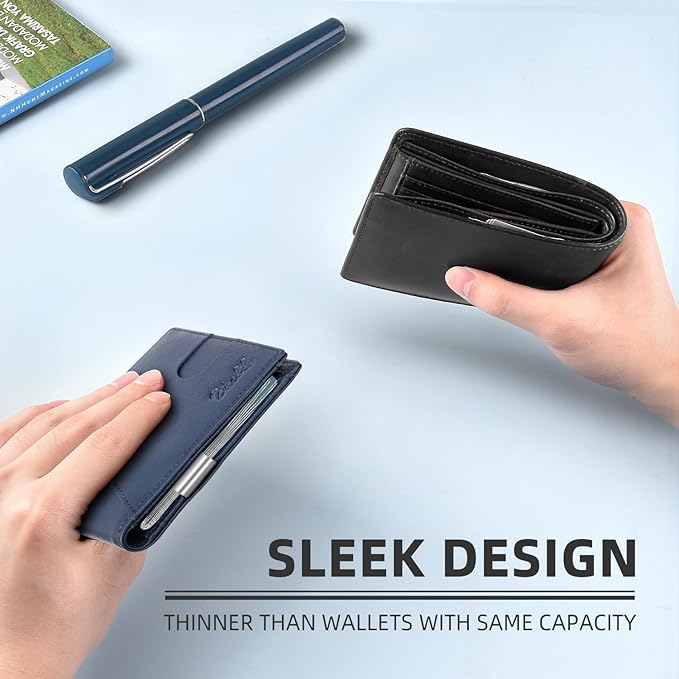 Zitahli Wallet for Men - with Money Clip Slim Leather Slots Credit Card Holder RFID Blocking Bifold Minimalist Wallets with Gift Box