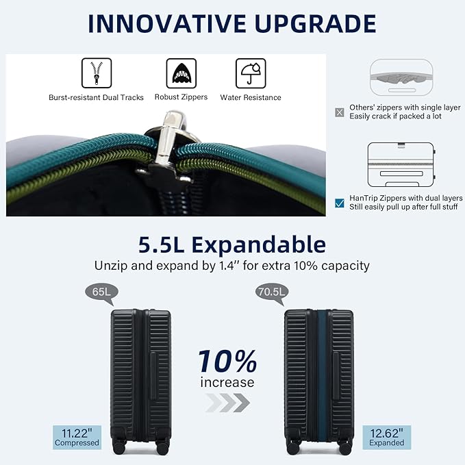 Hard Shell Suitcases Travel Expandable Luggage, 24 Inch Check in Luggage with Spinner Wheels Cup Holder Charger Built in, Checked Medium Suitcase Lightweight Suitcases, Black