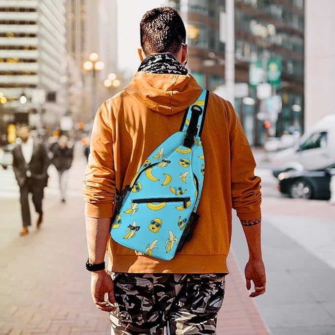 SWEET TANG Casual Sling Backpack for Men Chest Shoulder Crossbody Backpack, Unbalance Gym Funny Sack, Cute Banana Travel Bag Outdoor Hiking Daypack