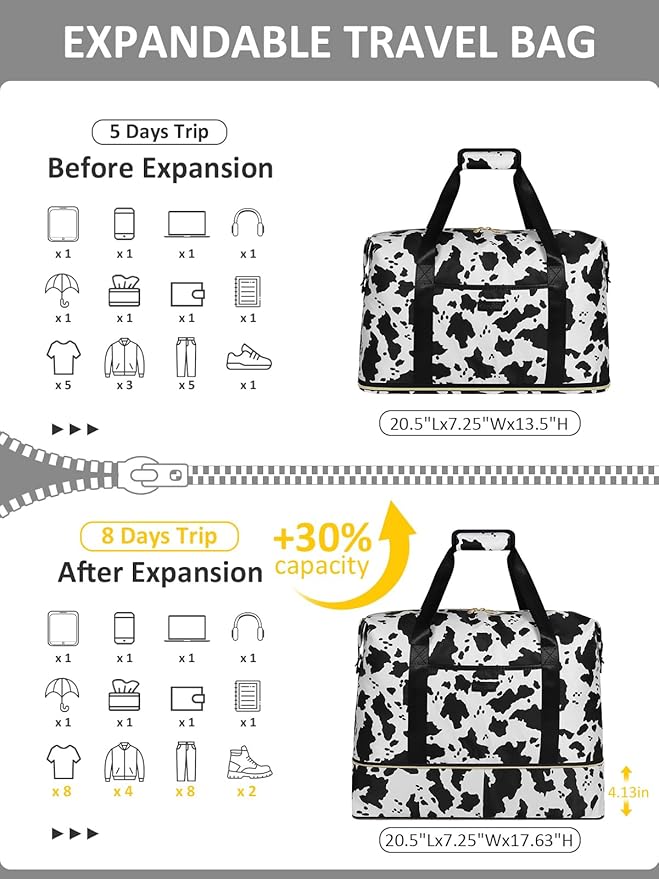Expandable Travel Duffle Bags Weekender Overnight Bags for Women Men Hospital Bag for Women Labor Delivery with Toiletry Bag Waterproof