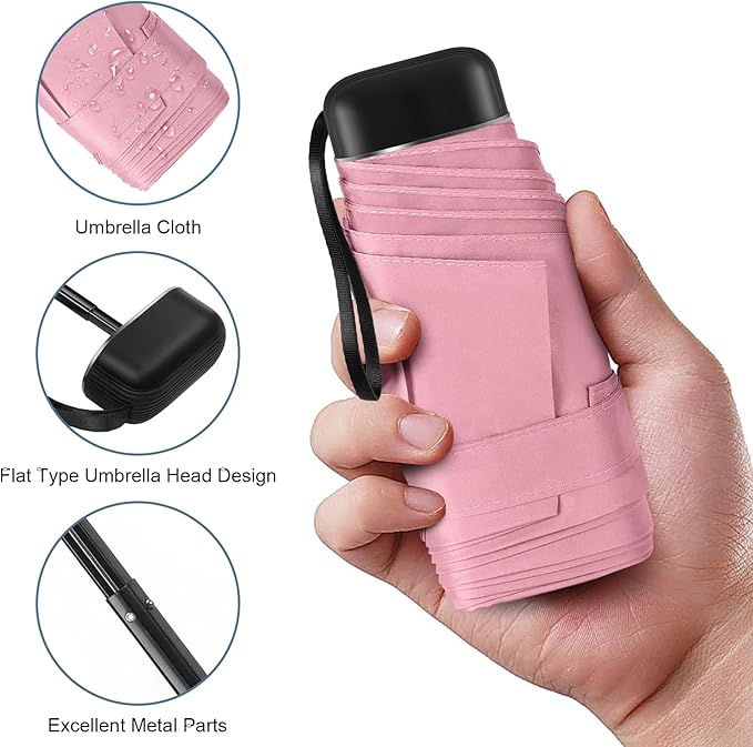 LEAGERA Compact Travel Umbrella with Case - Mini Umbrella for Purse, Small Lightweight &Tiny Design Perfect for Parasol Outdoor Sun&Rain Umbrellas