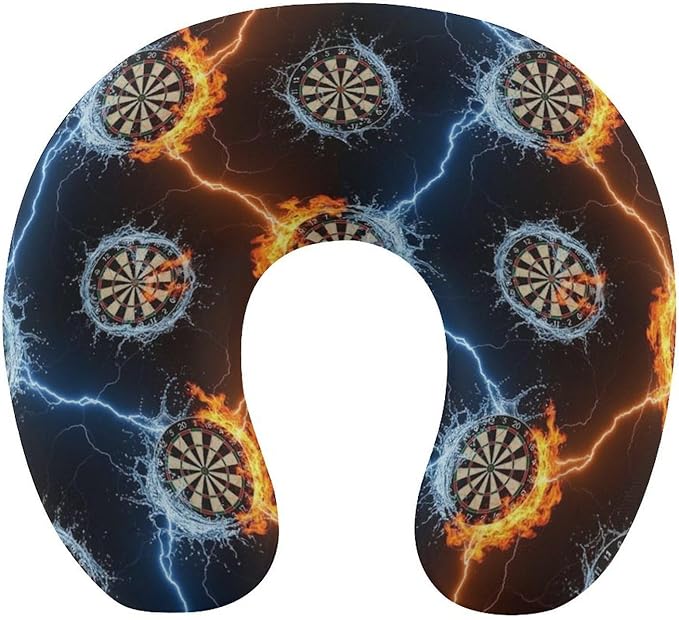 Lightweight Travel Neck Pillow Ice Water Fire Flame Darts Board Memory Foam U Shaped Cushion, Washable Removable Cover for Airplane Car Outdoor Rest