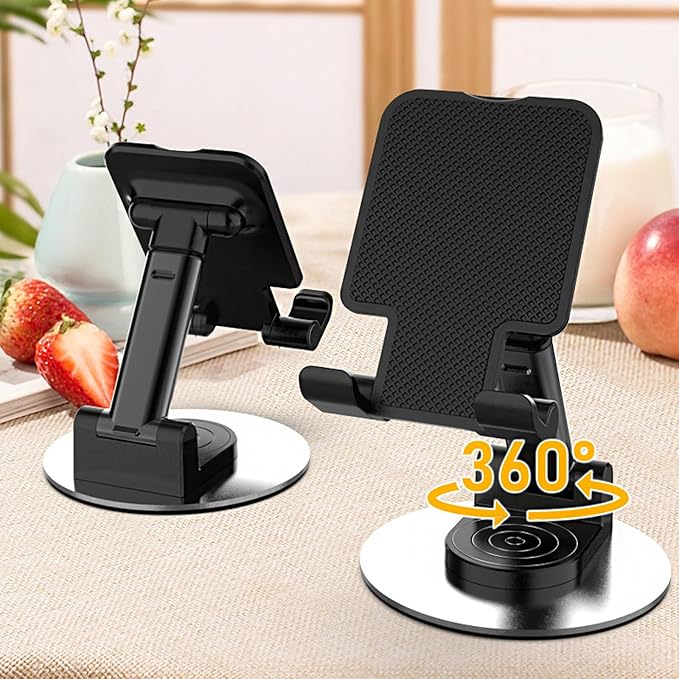Rotatable Cell Phone Stand for Desk, Height Angle Adjustable Phone Holder Portable Phone Stand Compatible for Most Smartphones iPhone 14, Pro, Pro Max, 13 12 X XS