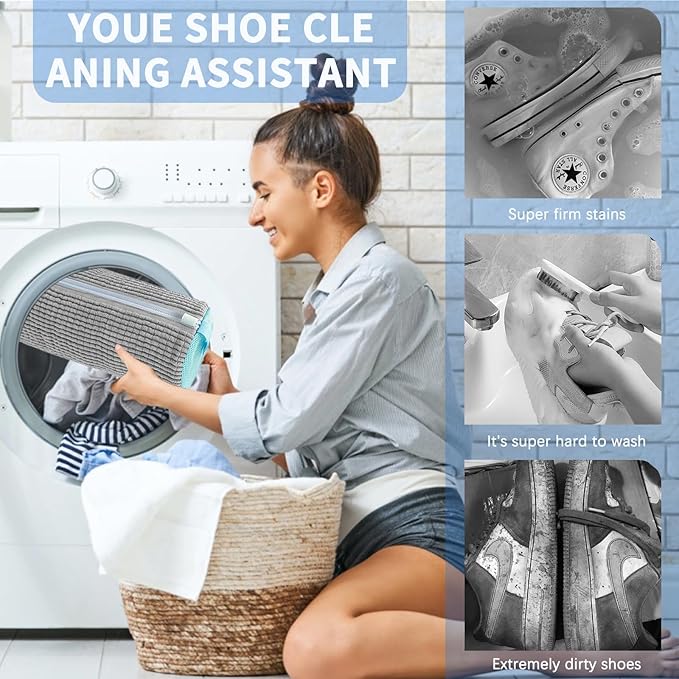 Shoe Laundry Bags for Washer & Dryer - 2pcs Reusable Mesh Washing Bags Protect Machine & Keep Sneakers Shoes Shape | Delicates Wash Bag (Grey 2pcs)