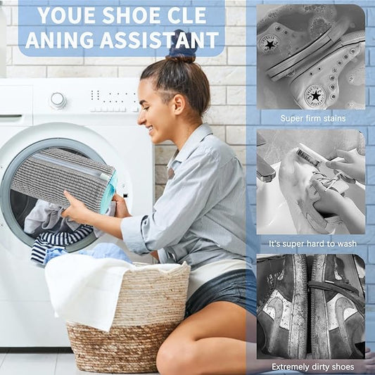 Shoe Laundry Bags for Washer & Dryer - 2pcs Reusable Mesh Washing Bags Protect Machine & Keep Sneakers Shoes Shape | Delicates Wash Bag (Grey 2pcs)