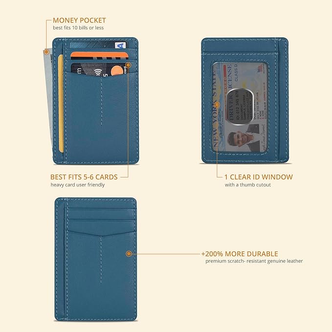 Oak Leathers Leather Slim Minimalist Wallet for Men & Women RFID Front Pocket Leather Card Holder Wallets