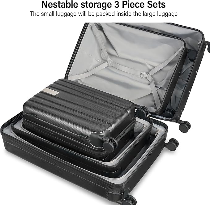 Hanke Hardshell Luggage Sets 3 Piece Extra Large Suitcases with Lock,28 Inch Luggage with Spinner Wheels, PC Travel Suitcase for Women Men 20 24 29Inch,Jet Black