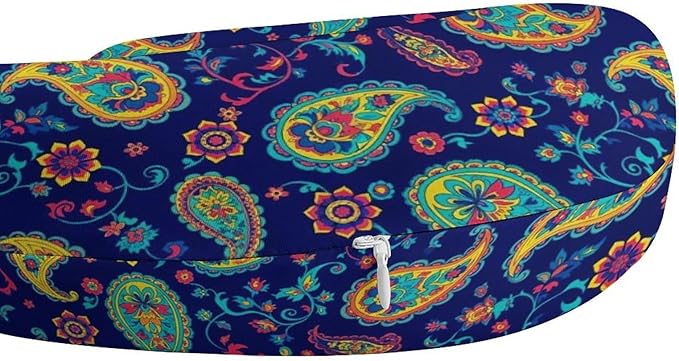 Cute Decorative Travel Neck Pillow Memory Foam Chin Cushion Colorful Paisley Flowers, Washable Cover for Women Airplane Car Home Sleeping Rest