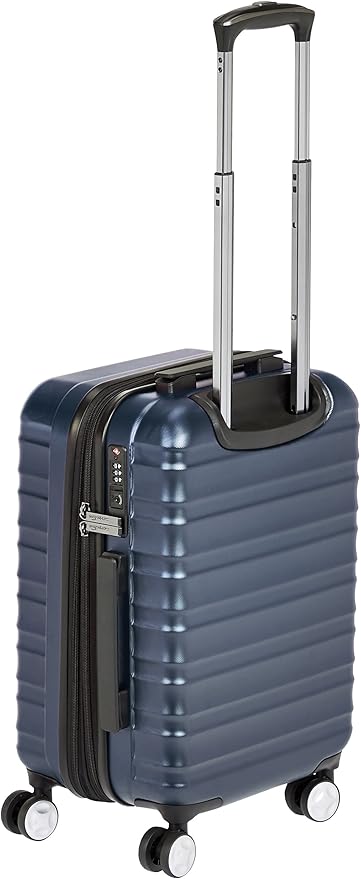 Amazon Basics 21-inch Carry On Luggage, Suitcase With Wheels (8 Spinner Wheels), TSA Lock, Expandable Capacity, Interior Divider and Pocket For Dry and Damp Clothes, Navy Blue