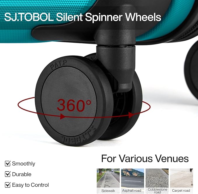 MILADA Luggage Sets With Spinner Wheels, Hard Shell Suitcases TSA Approved Travel Luggage, 3 Piece Luggage Set 20 Inch Carry On Luggage Medium Suitcase 28 Inch Large Suitcases,Caribbean Blue