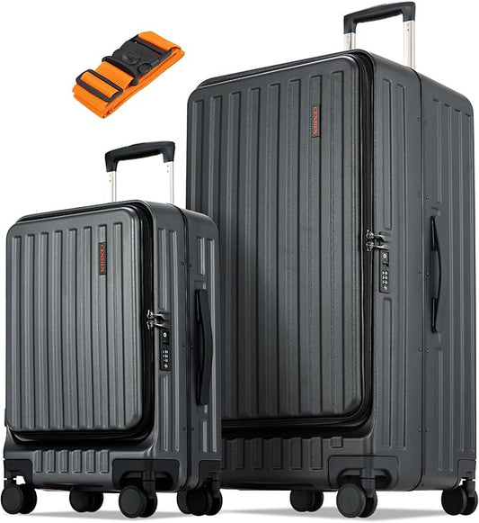 Luggage Sets 2 Pieces, 20 Inch Carry On Luggage and 29 Inch Checked Luggage with Spinner Wheels, Lightweight ABS+PC Hardshell Trunk Suitcases with Aluminum Frame, Top Opening (Black, 20/29)