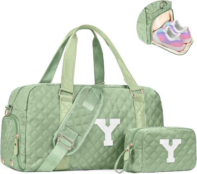 Elilier Initial Duffle Bag for Travel Women Girls Gift: Personalized Weekender bags, Dance Cheer bag Sports for Girl, Kid Gymnastics Bags, Birthday Gifts for Women Girls Kids Teens Mom Teacher