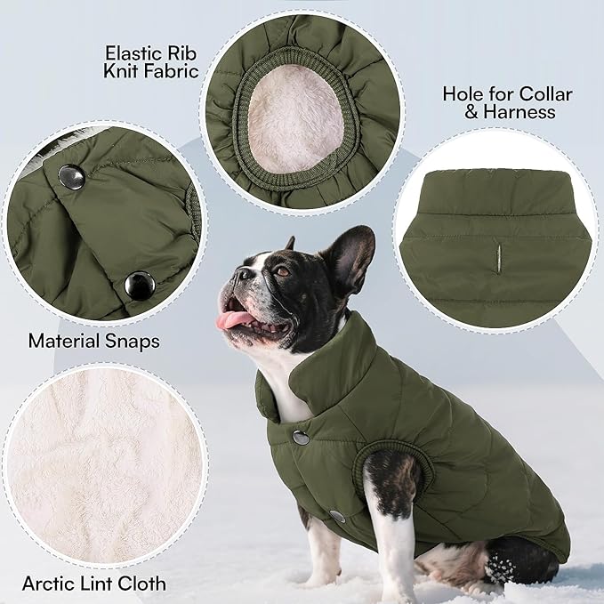 ASENKU Windproof Dog Winter Coat Waterproof Fleece Jacket Cold Weather Pet Apparel for Small Medium Large Dogs (ArmyGreen, XS)