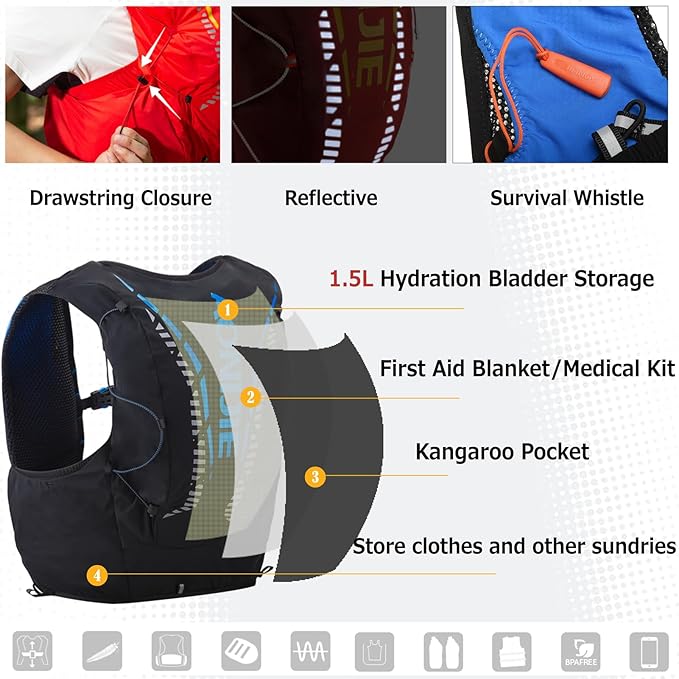 Azarxis Hydration Vest 2.5L Trail Pack Running Marathon Race Backpack Daypack for Outdoors Hiking Biking