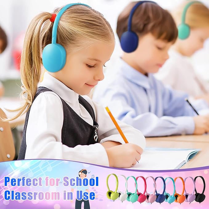 CN-Outlet Classroom Kids Headphones Bulk 100 Pack 10 Colourful Class Set of Headphones for Students Children Toddler Boys Girls Teen and Adult