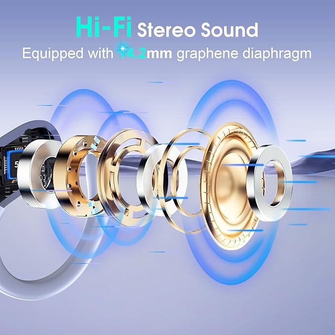 Wireless Earbuds 75hrs Bluetooth 5.4 Headphone Sport, 2026 Bluetooth Earbuds HiFi Stereo Over Ear Bud with Earhooks, ENC Noise Cancelling Mic, IPX7 Waterproof Earphone for Gym, Purple Blue