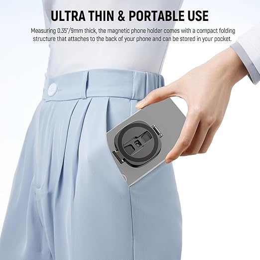 NEEWER PA095 Dual Magnetic Ring Holder for Phone, Slim Folding Magnetic Mobile Phone Holder with 1/4" Screw for Tripod Compatible with MagSafe iPhone Samsung Huawei Android for Video, PA095