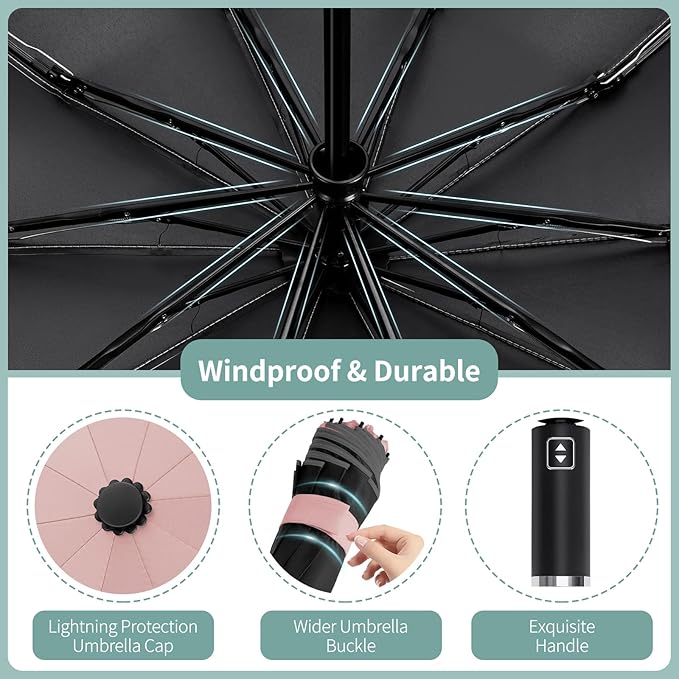 Seniny Inverted Travel Umbrella, Automatic Umbrellas for Rain, Windproof Compact Umbrella with Reflective Stripe, Folding UV Umbrella Sun Umbrella, Portable Large Umbrella for Backpack, Lightweight