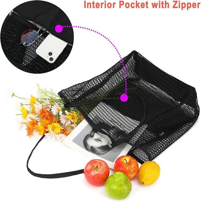 Mesh Beach Bag for Women, Casual Hobo Bags Large Beach Tote for Pool Travel Cruise Vacation Essentials