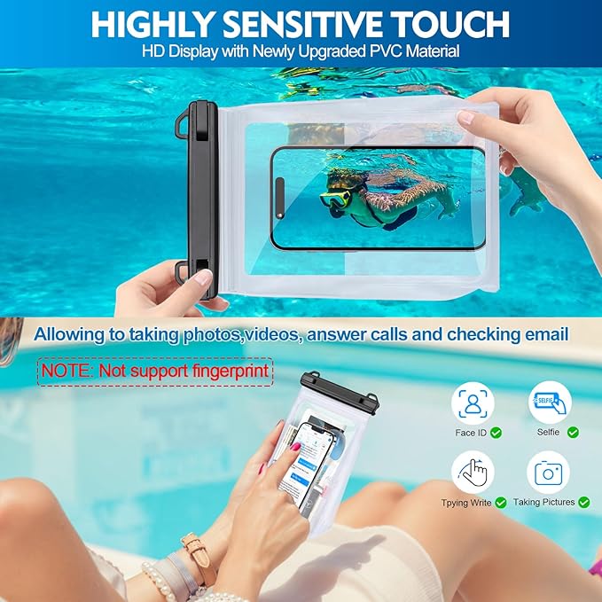 Large Waterproof Phone Pouch [with Sealing Strip], Cell Phone Dry Bag for iPhone 17 16 15 14 Pro Max Galaxy S25 S24 S23 S22 All Devices, Floating Water Proof Bag for Beach Water Park White