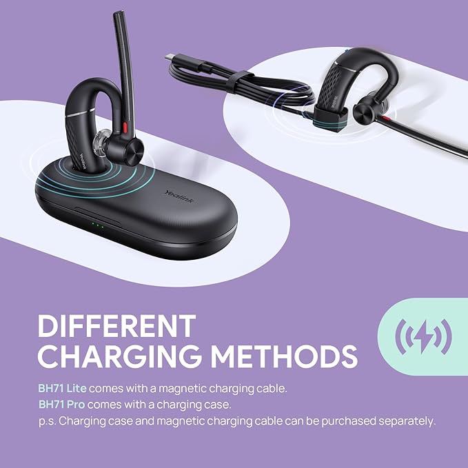 Yealink Bluetooth Headset BH71 Pro,Teams Zoom Certified,Single Ear Wireless Headset with Charging Case,Bluetooth Earpiece with Noise Canceling Mic,Type-C/A USB Dongle,Connect Mobile/Mac/PC,