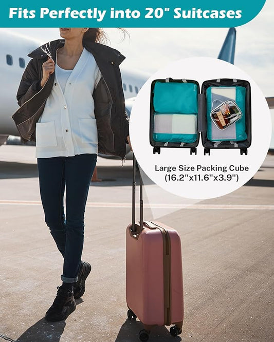 Gonex 8 Set Compression Packing Cubes, Expandable Mesh Organizer for Travel Accessories, Essentials With Toiletry, Laundry, Shoe, Cable Bags for Suitcases, Blue