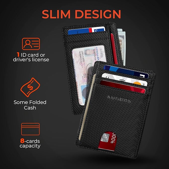 RUNBOX Slim ID Cases Minimalist Front Pocket RFID Blocking Leather Wallets for Men and Women Card Holder Wallets Gifts for men