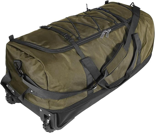 110L/140L Expandable Soft-Sided Foldable Duffle Bag with 2 Rubber Wheels,Packable 32” Rolling Carry-On with Multi-Pockets & Compartments,Army Green