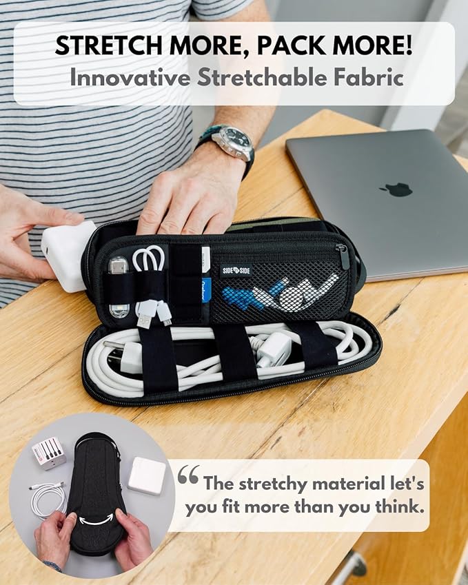 SIDE BY SIDE Electronics Organizer Travel Case for Cables, Charger, Power Bank – Tech Bag for MacBook Accessories, Adapter – Slim Cord Organizer Bag with Gift Box for Travel & Daily Use